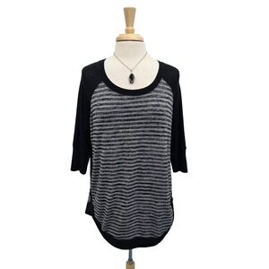 Maurices Black Gray Striped Raglan Sleeve Knit Top M 3/4 Sleeve Stretch Casual